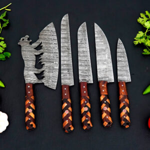 Royal Ember – 6-Piece Handmade Damascus Chef Knife Set